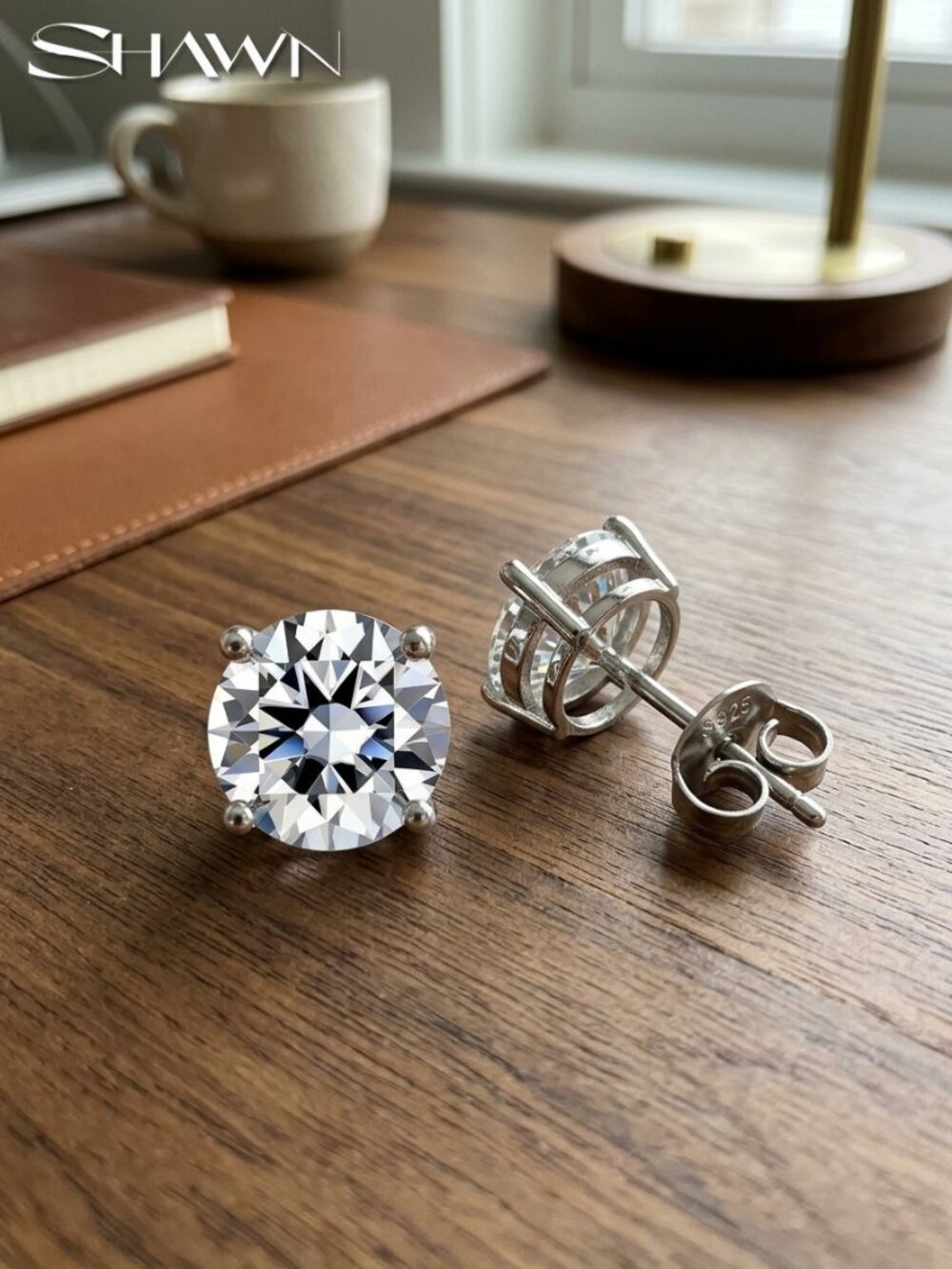 Mens Hypoallergenic Moissanite Solitaire Studs, 925